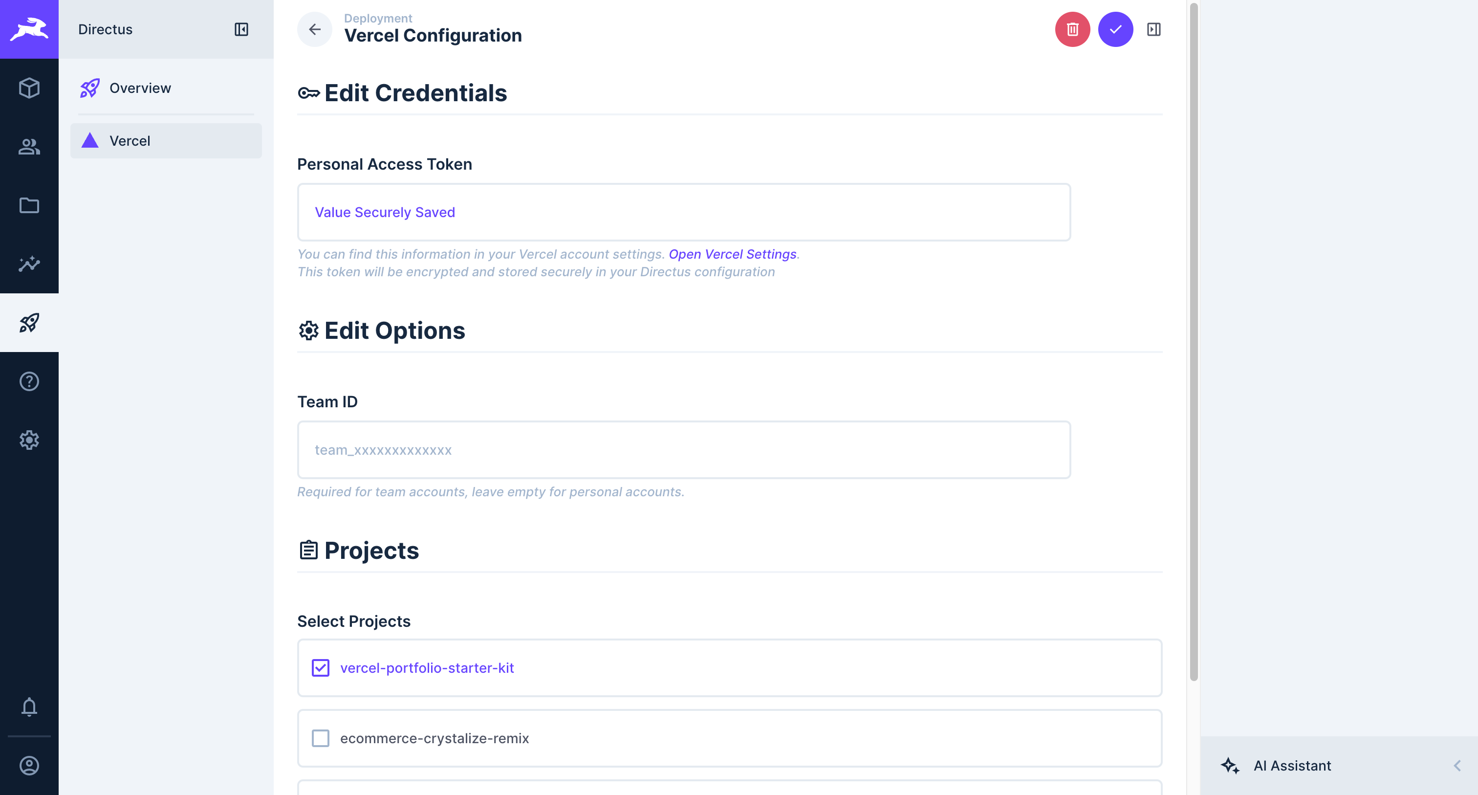 Vercel configuration projects